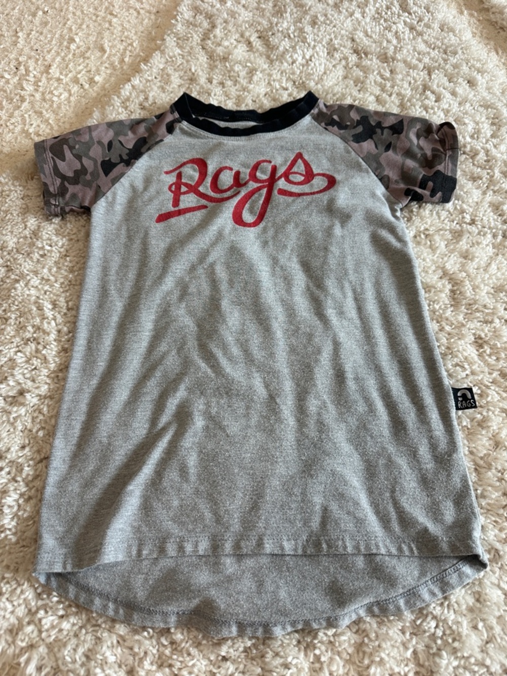 Boys' Gray Raglan Tee with Red Script Logo